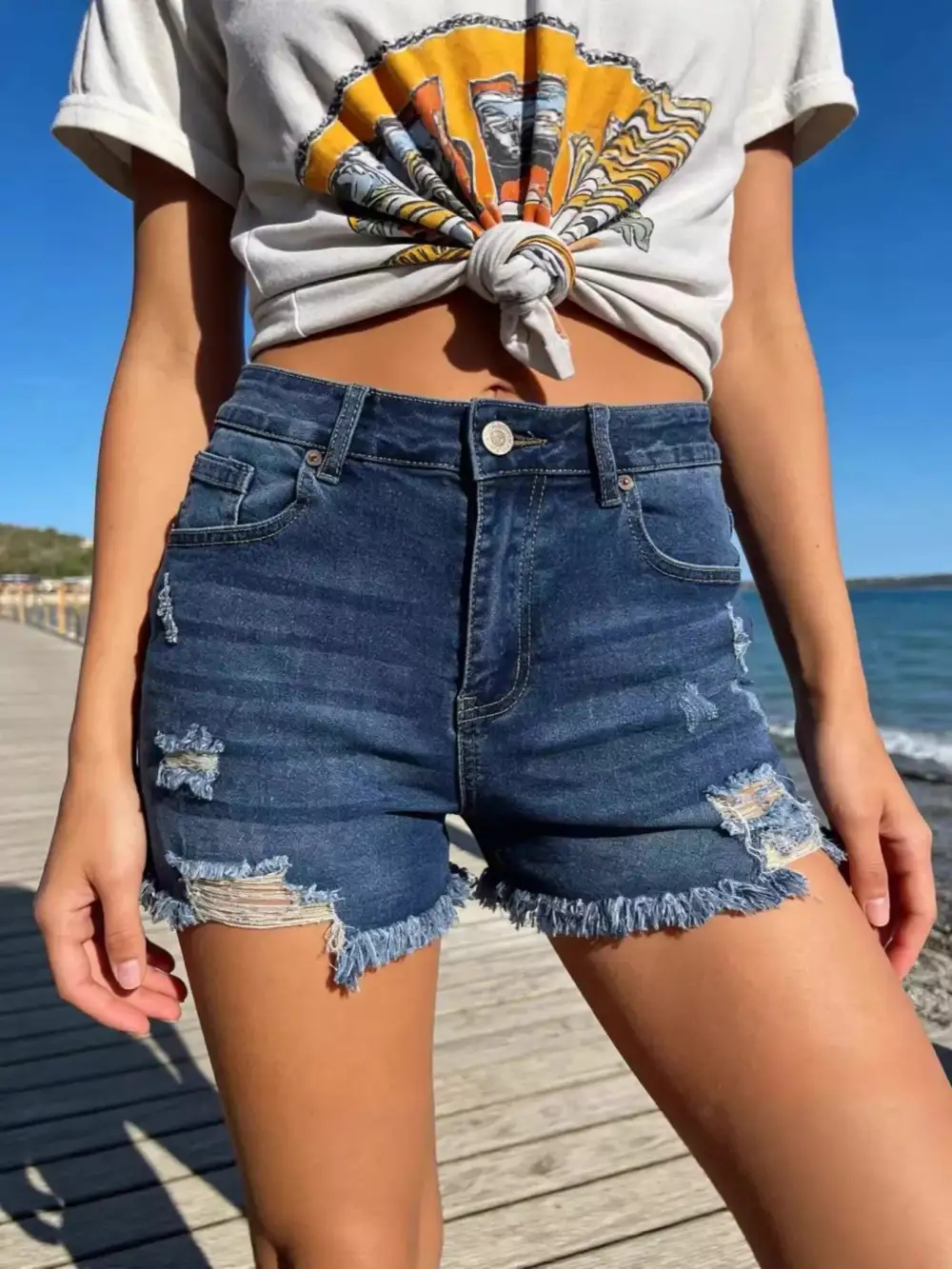 Distressed Frayed Hem Denim Shorts