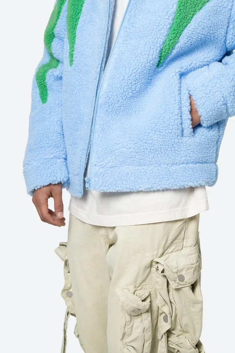 LIGHT BLUE AND GREEN SHERPA JACKET
