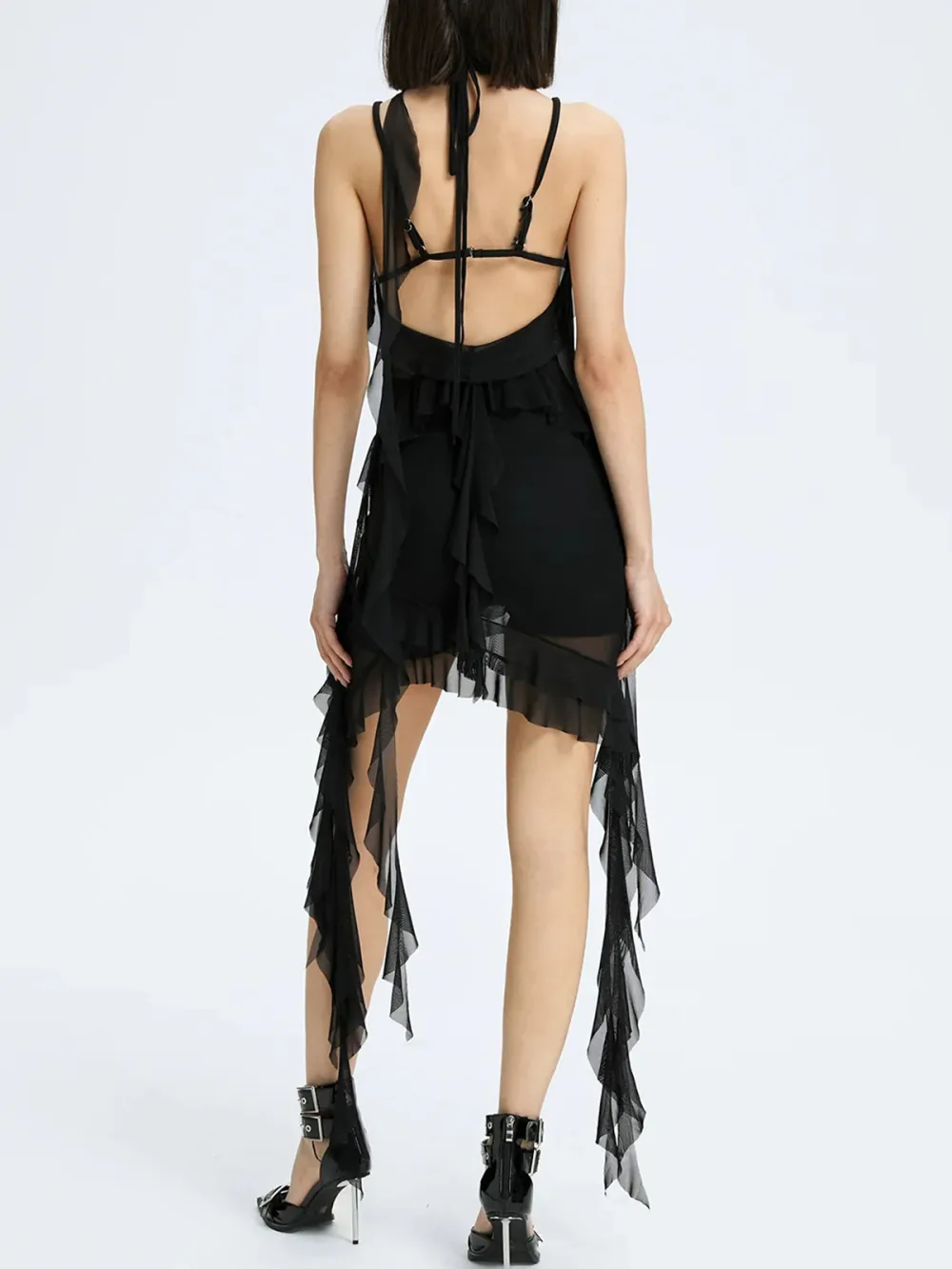 Y2K Black Cut Out Ruffles Dress Mini Dress