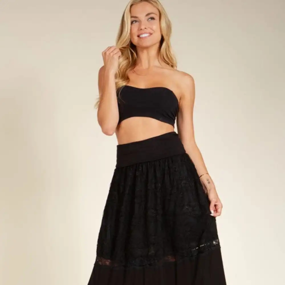 ??GYPSY FOX-Orange Farm -Lace Combo Tier Ruffle Maxi Skirt