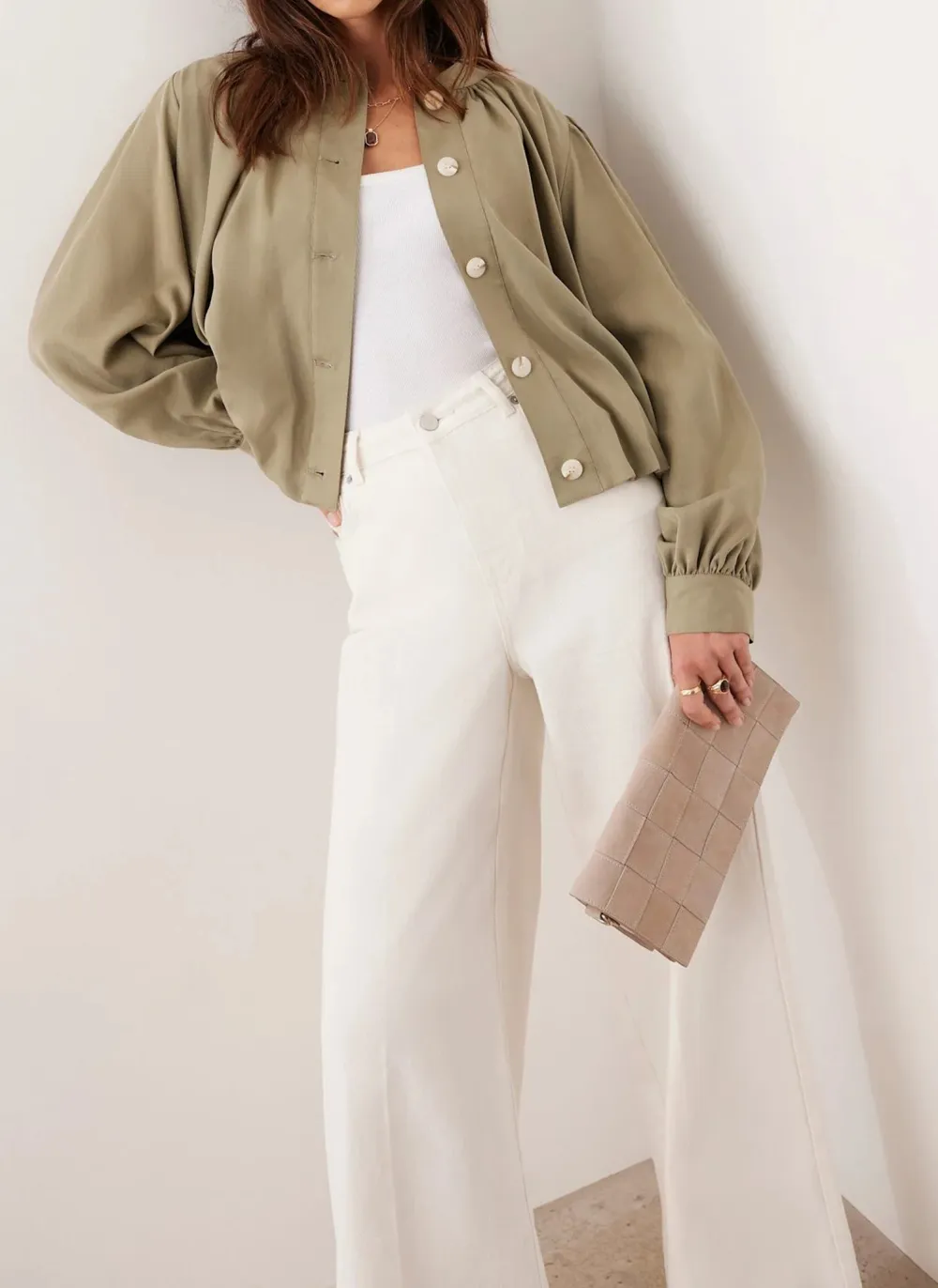 Casual Style Khaki Bubble Hem Jacket