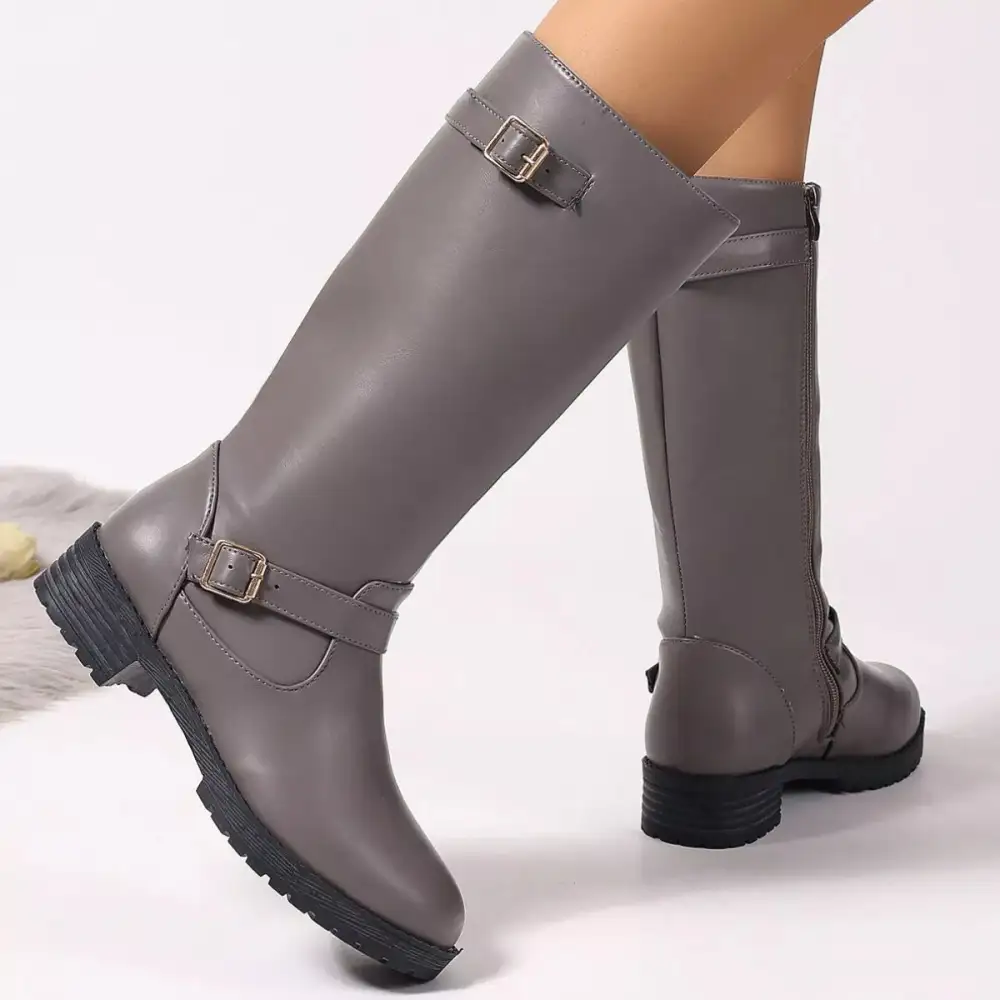 Sleek Round Toe Block Heel Boots
