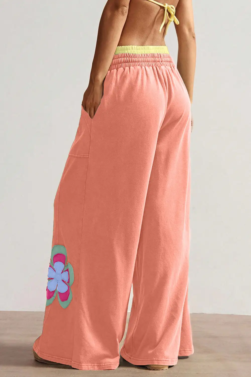 Flower Patchwork Drawstring Elastic Waist Pants