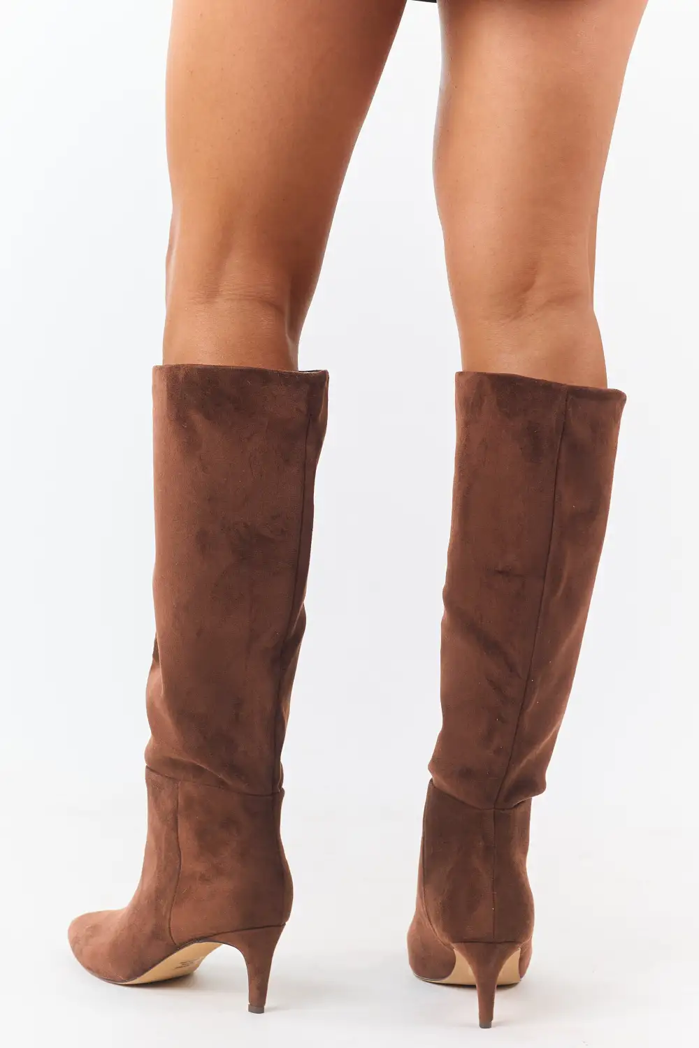 Faux Suede Pointed Toe Heeled Boots
