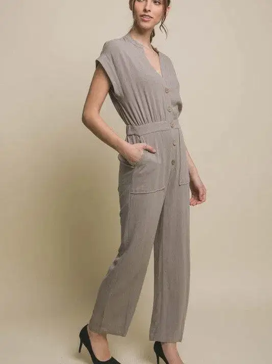 Embrace Self Love V-Neck Pocketed Jumpsuit