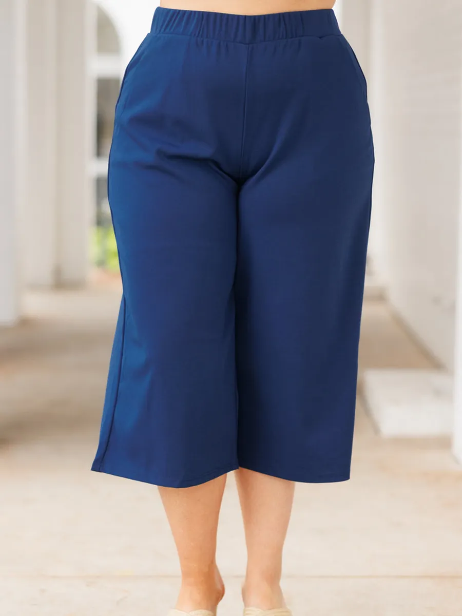 Dark Blue Loose Cropped Straight Leg Pants