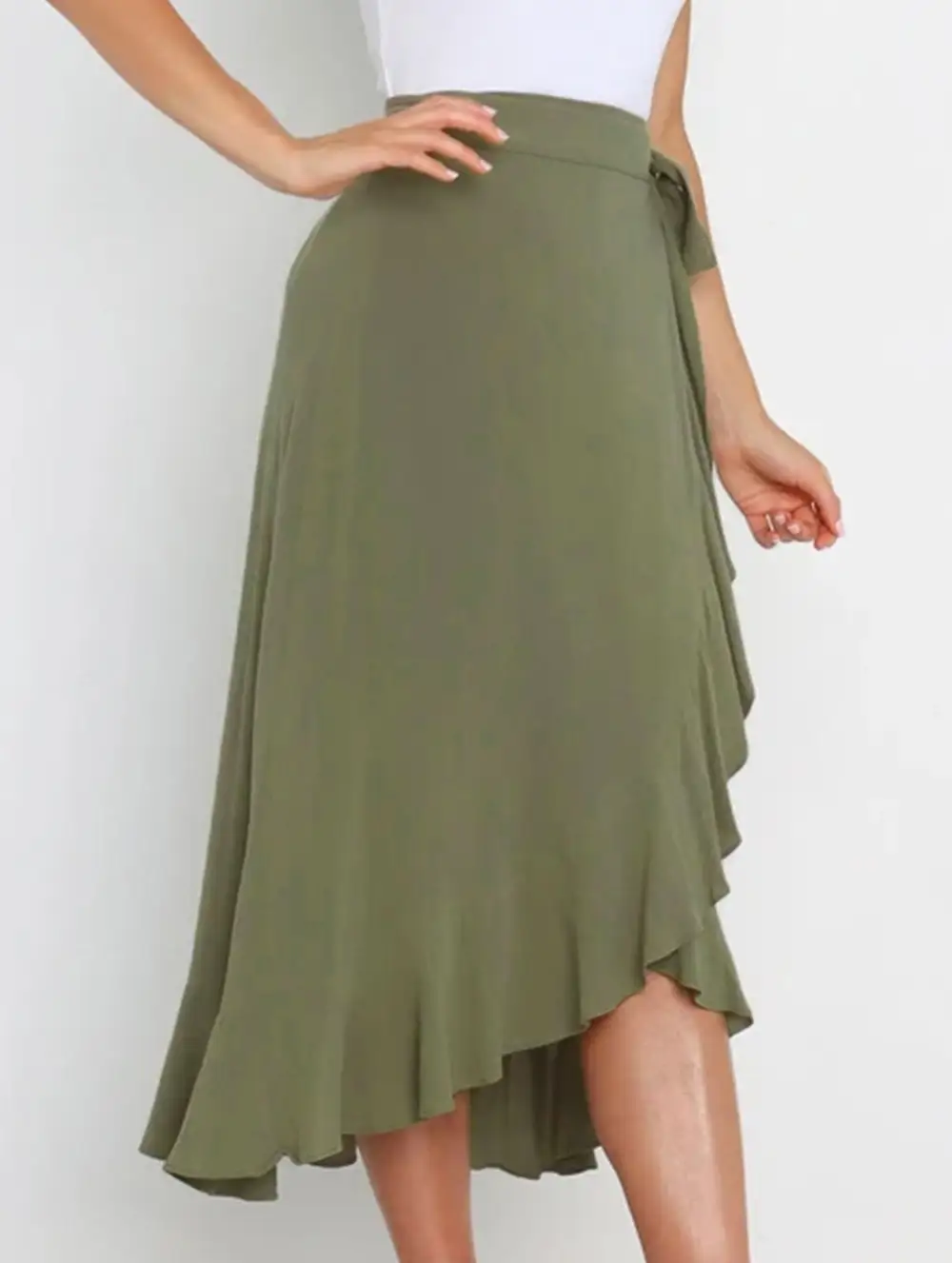 Irregular Tie Front Midi Skirt