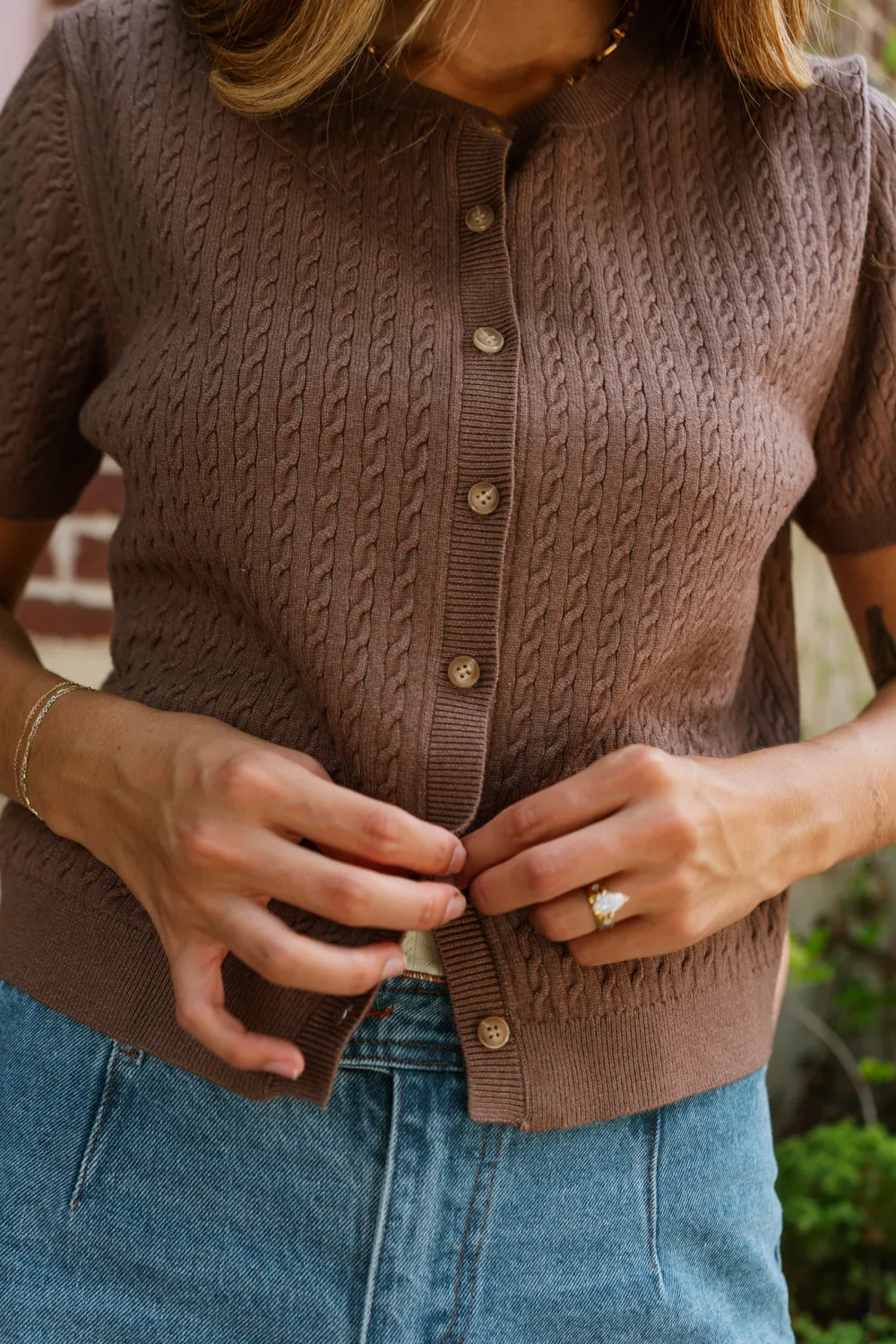 Cable Knit Short Sleeve Cardigan