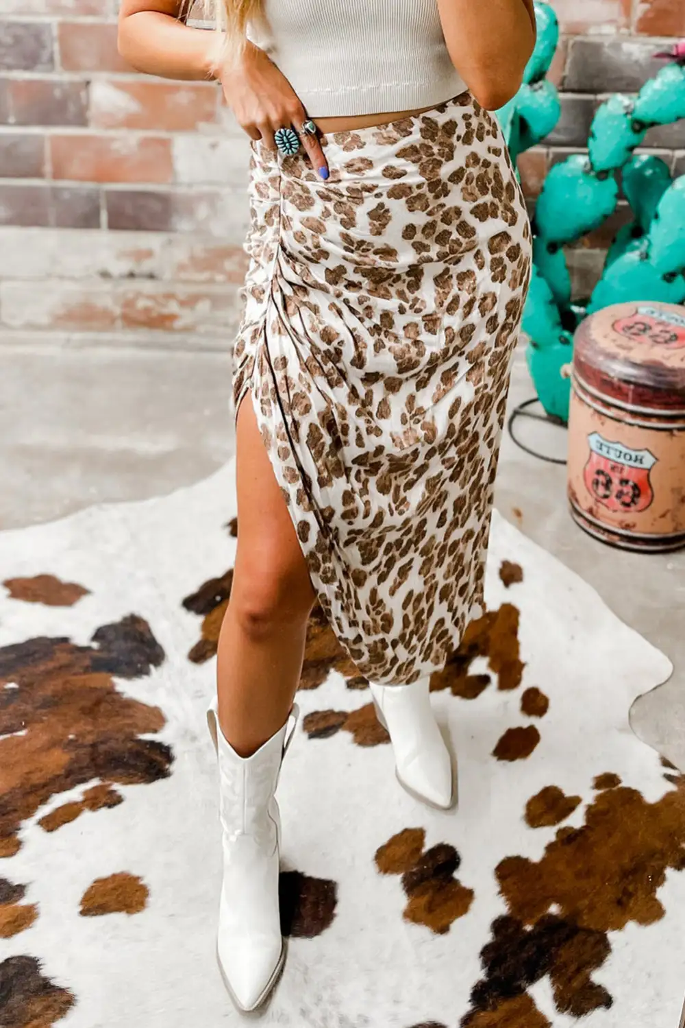 Midi Print Leopard Skirt