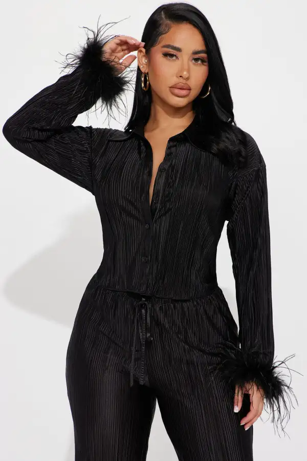 Oh So Classy Satin Pant Set - Black