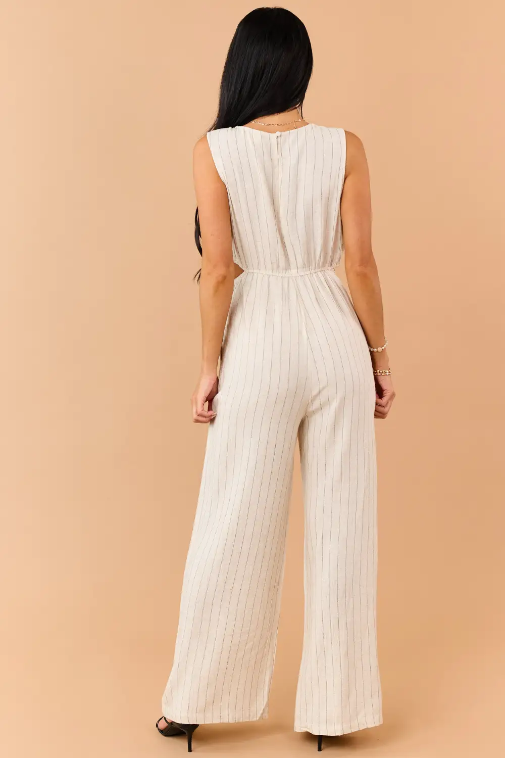 Almond Pinstripe Linen Blend Side Cut