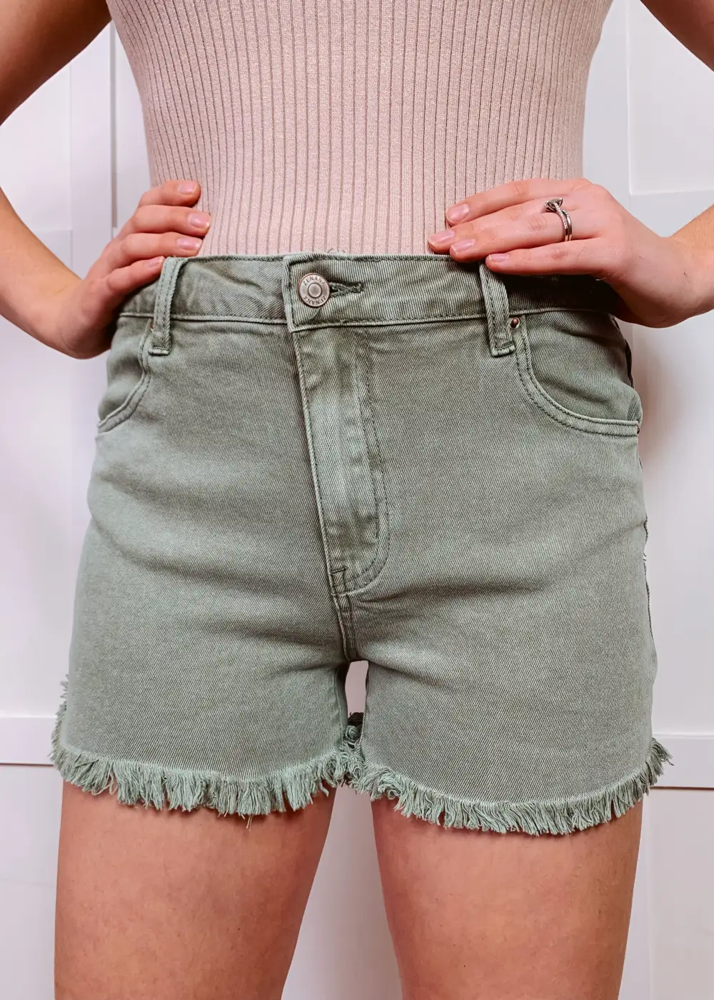 Washed Frayed Mid Rise Shorts