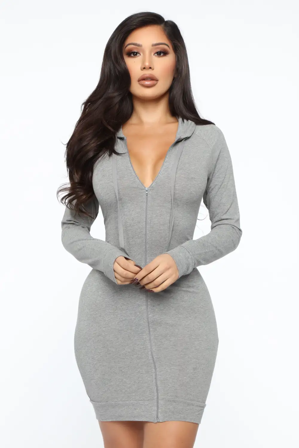 Look At Me Hooded Mini Dress - Grey