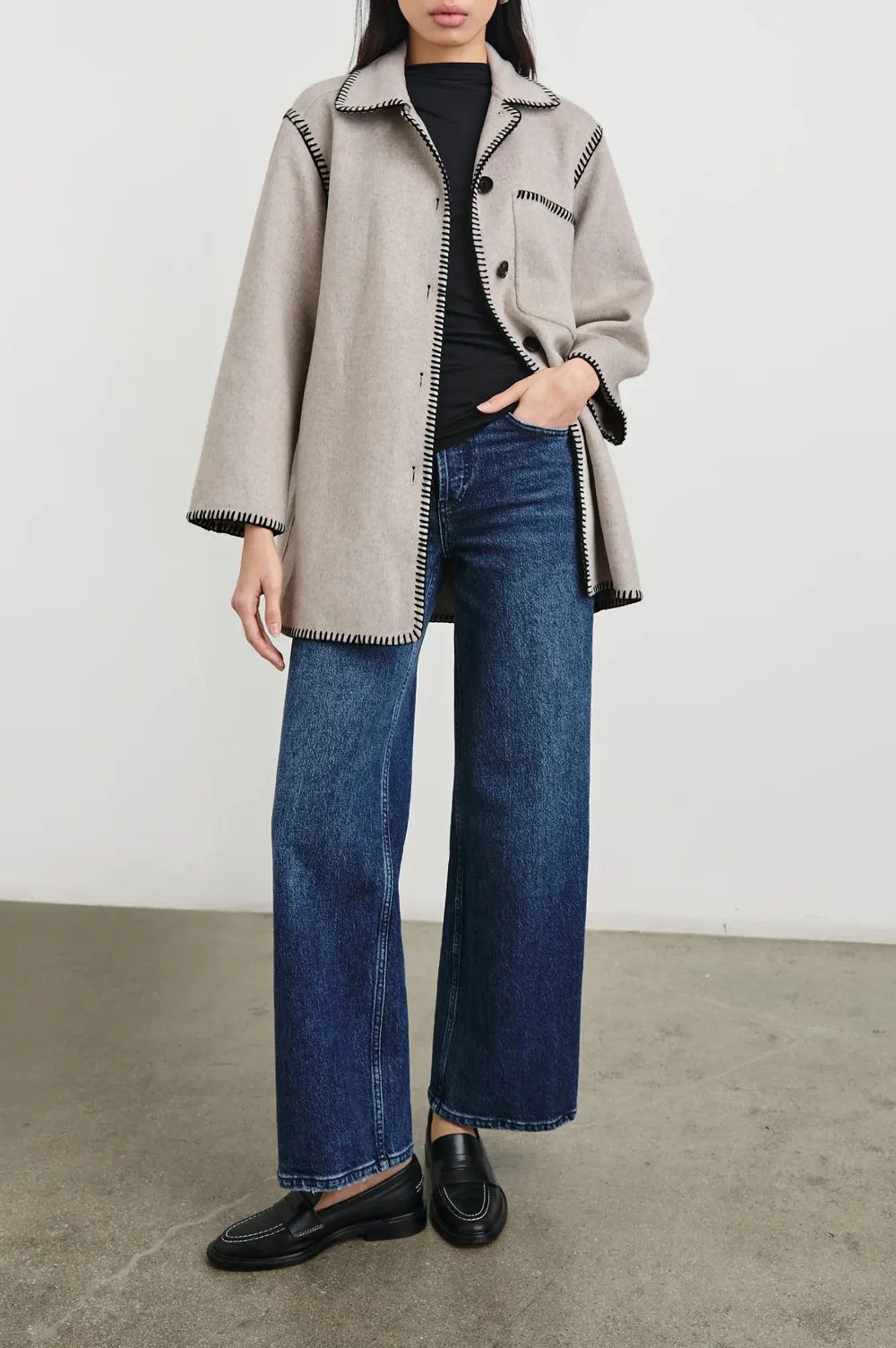 Contrasting-Color Sewn Wool Women's Jacket
