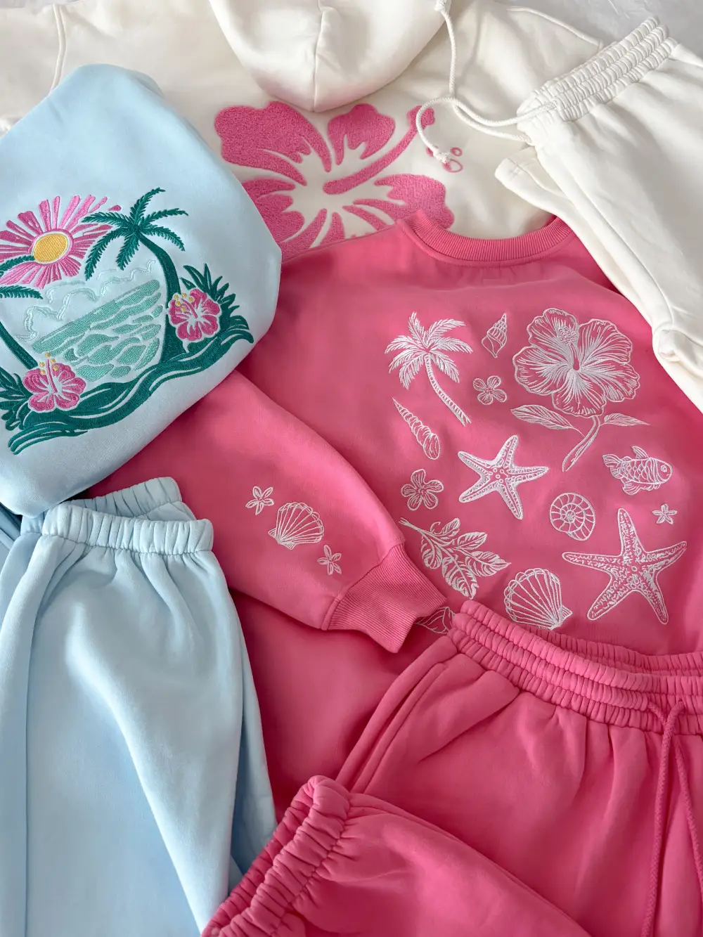 Icy Hibiscus Flower Beach Babe Embroider Hoodie