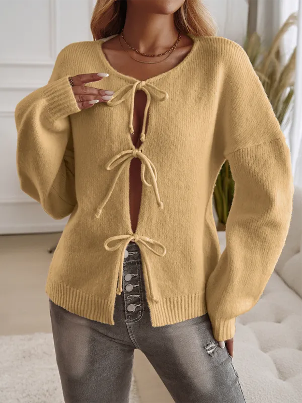 Loose Lace-Up Long-Sleeved Cardigan