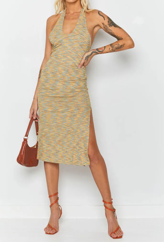 Halter Halter Neck Spacedye Midi Dress