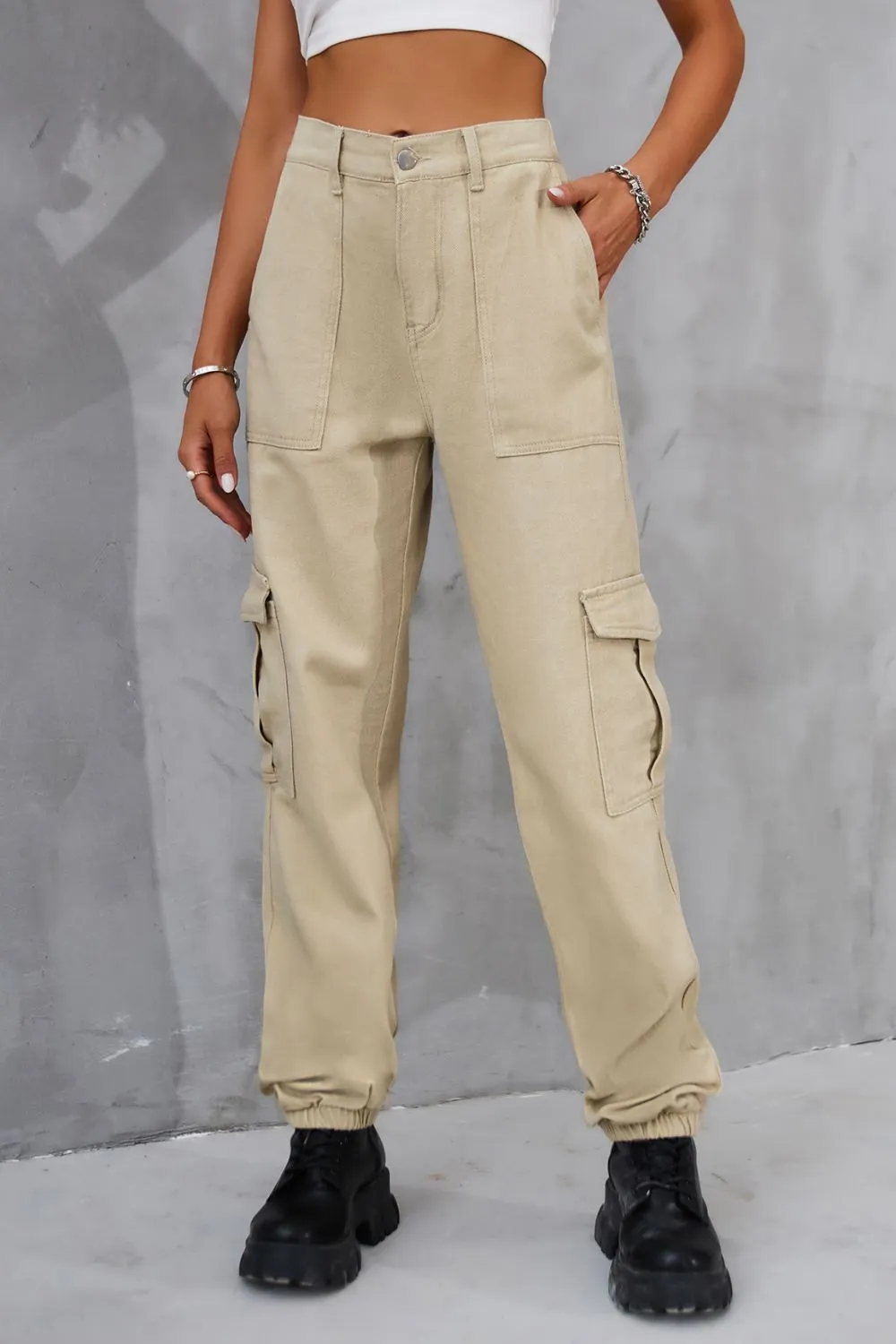 Buttoned High Waist Jeans With Pocket