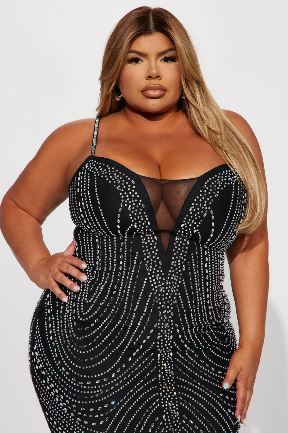 Dazzling Embellished Midi Dress - Black