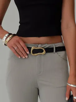 Leather Gold Irregular Buckle Belt