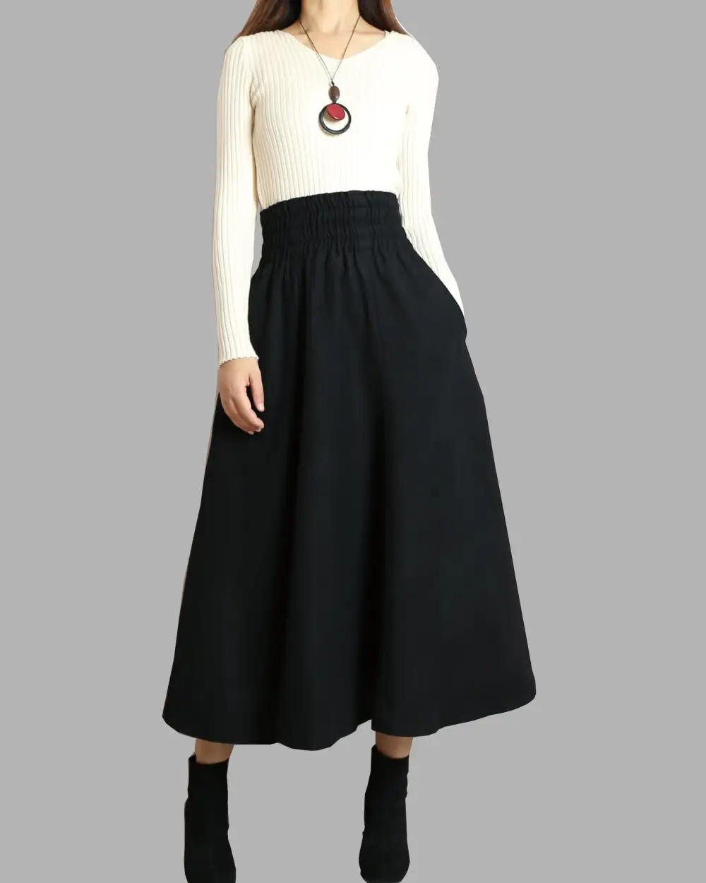 Soft Pocketed Wool Flared Maxi Skirt