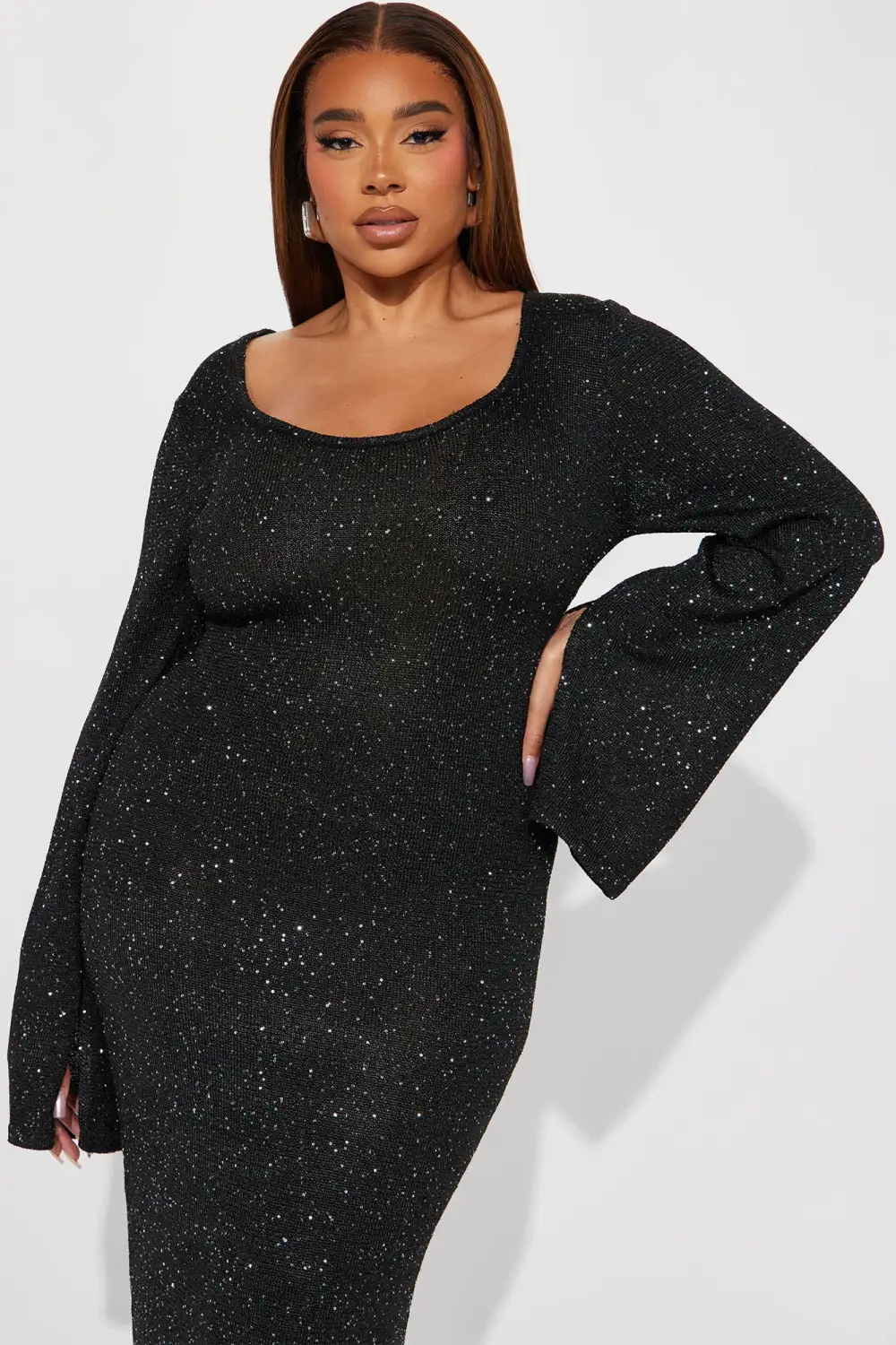 Cherri Sequin Sweater Maxi Dress - Black
