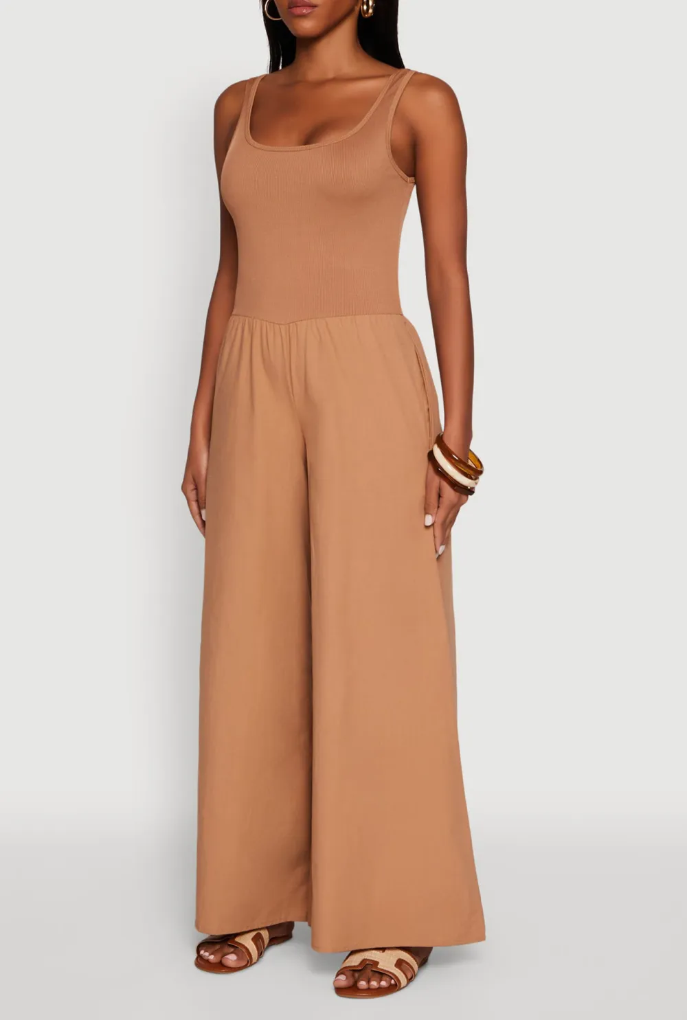 Solid Color Wide Leg Jumpsuit