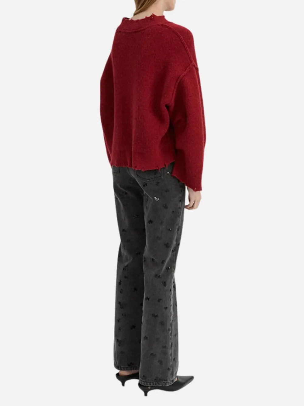 Drop Shoulder Long Sleeve Cardigan-Red