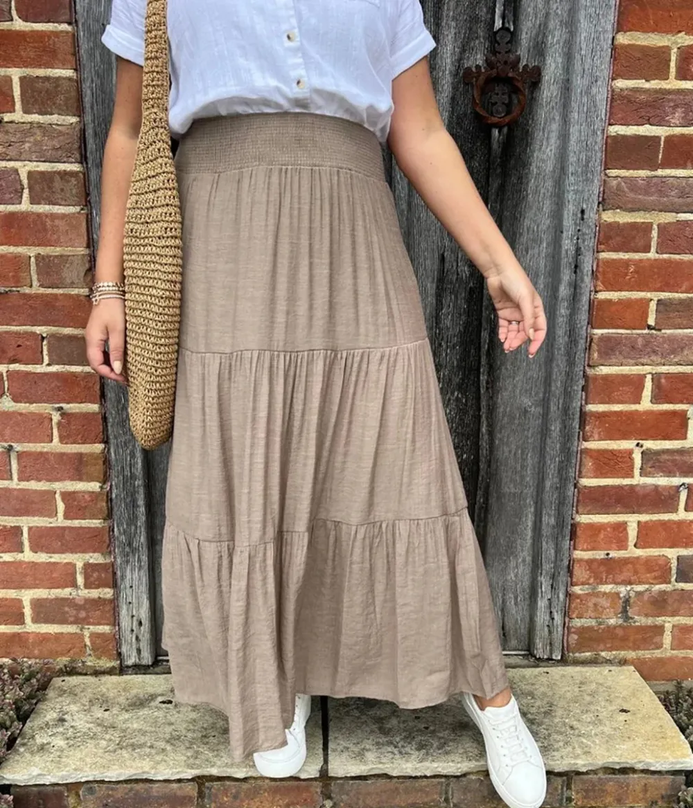 Mocha Tiered Maxi Skirt