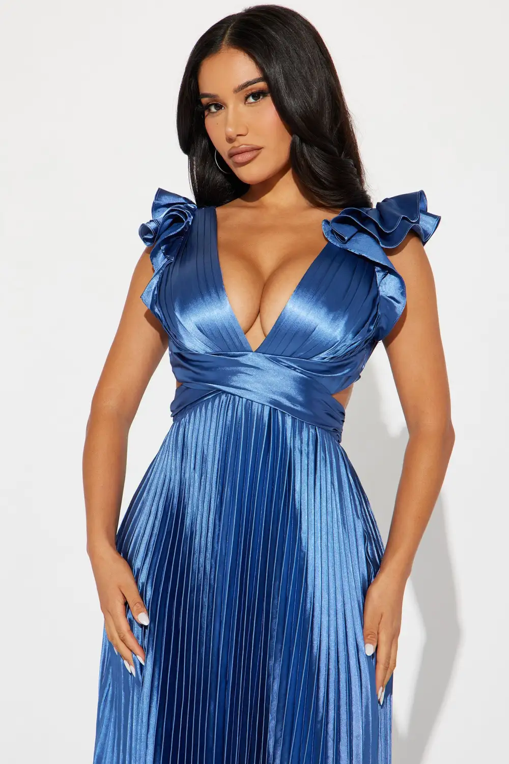 Sun Kissed Nights Satin Maxi Dress - Blue