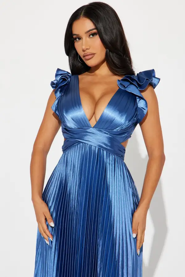 Sun Kissed Nights Satin Maxi Dress - Blue