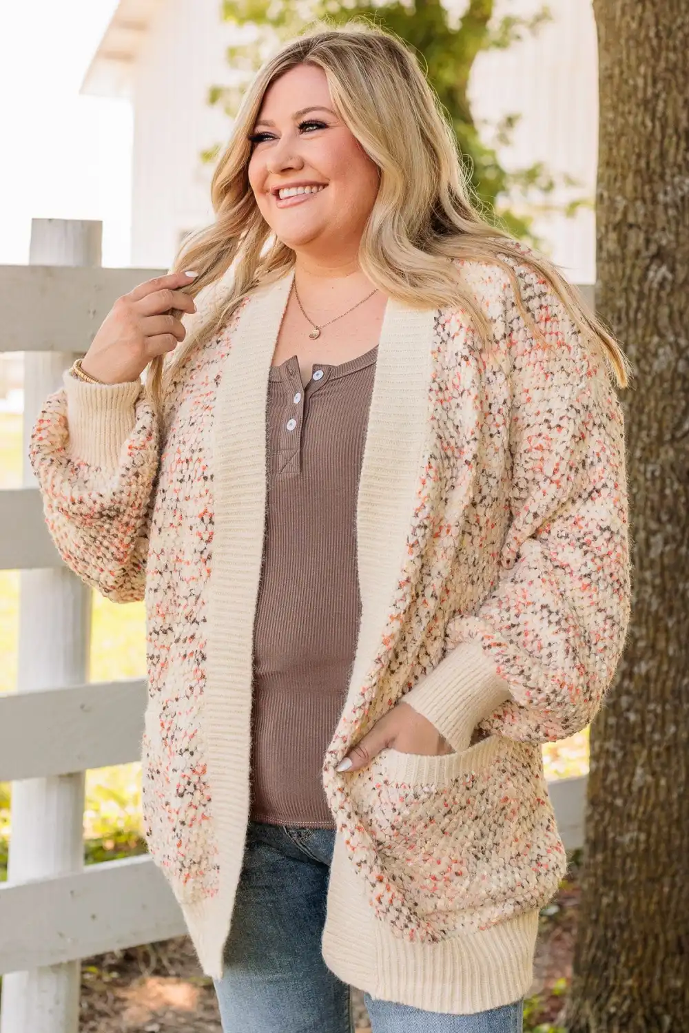 As Sweet As Pumpkin Pie Knit Cardigan- Ivory, Mocha & Orange