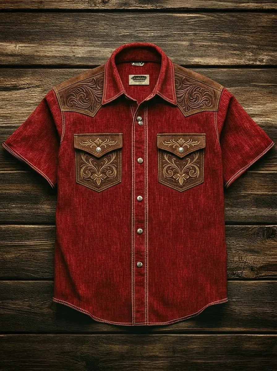 Men's Western Style Floral Embossed Printed Shirt