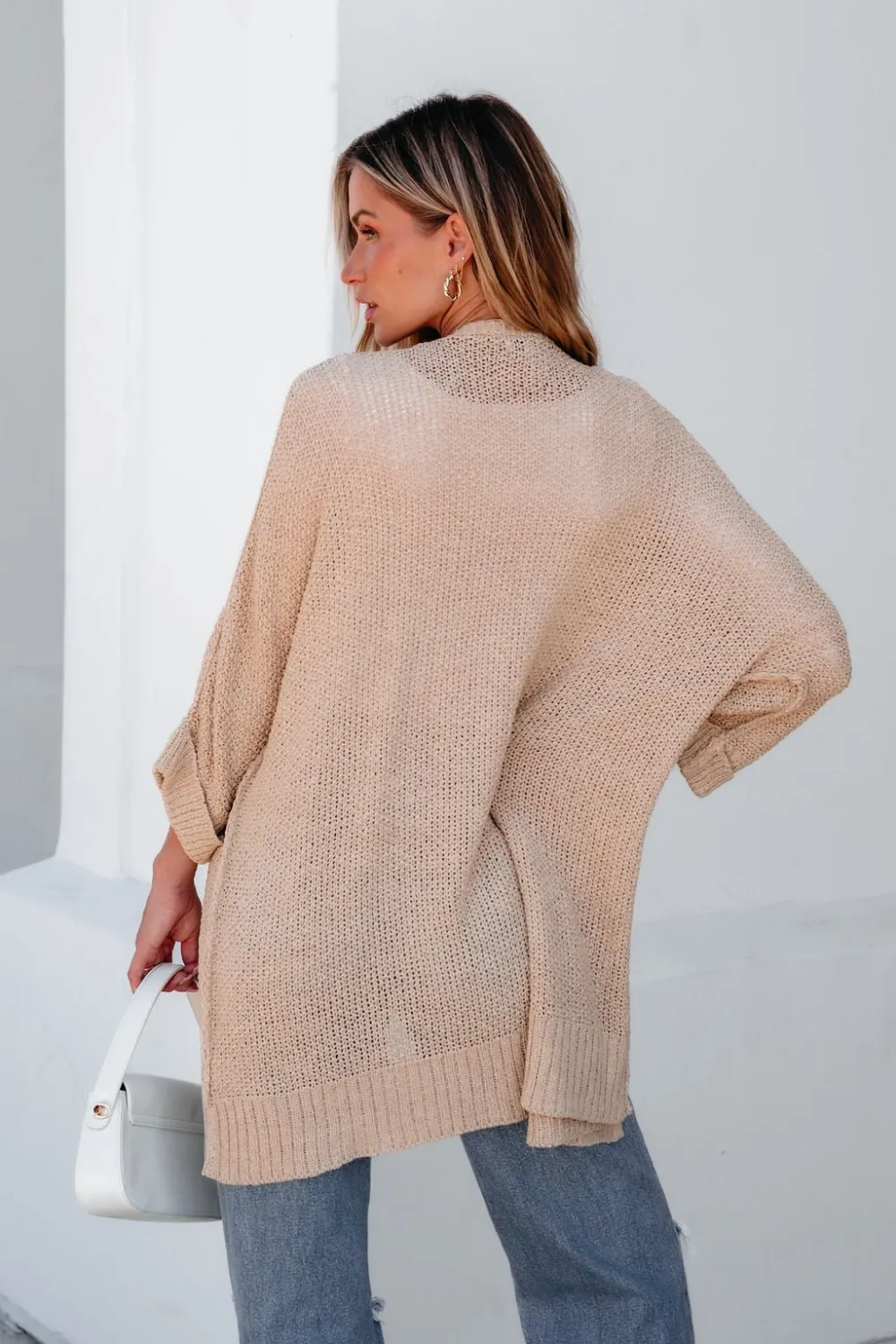 Essential Lightweight Ribbed Cardigan - Taupe