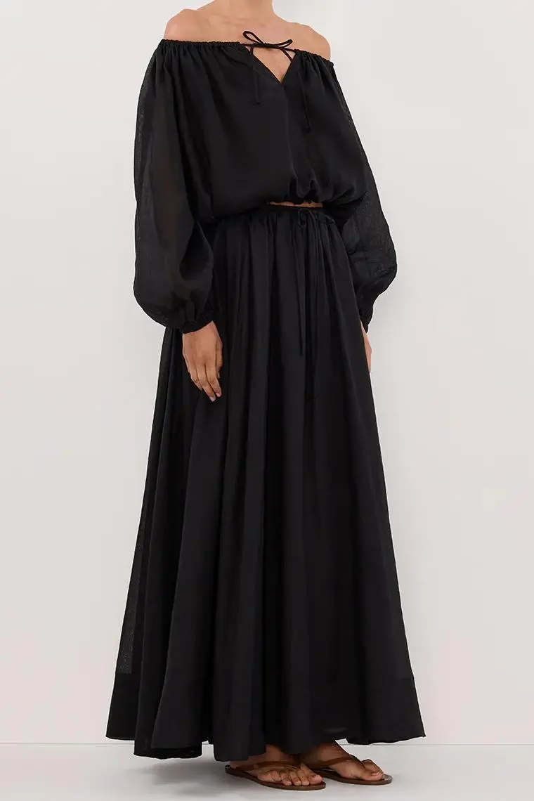 BLACK RAMIE MAXI SKIRT