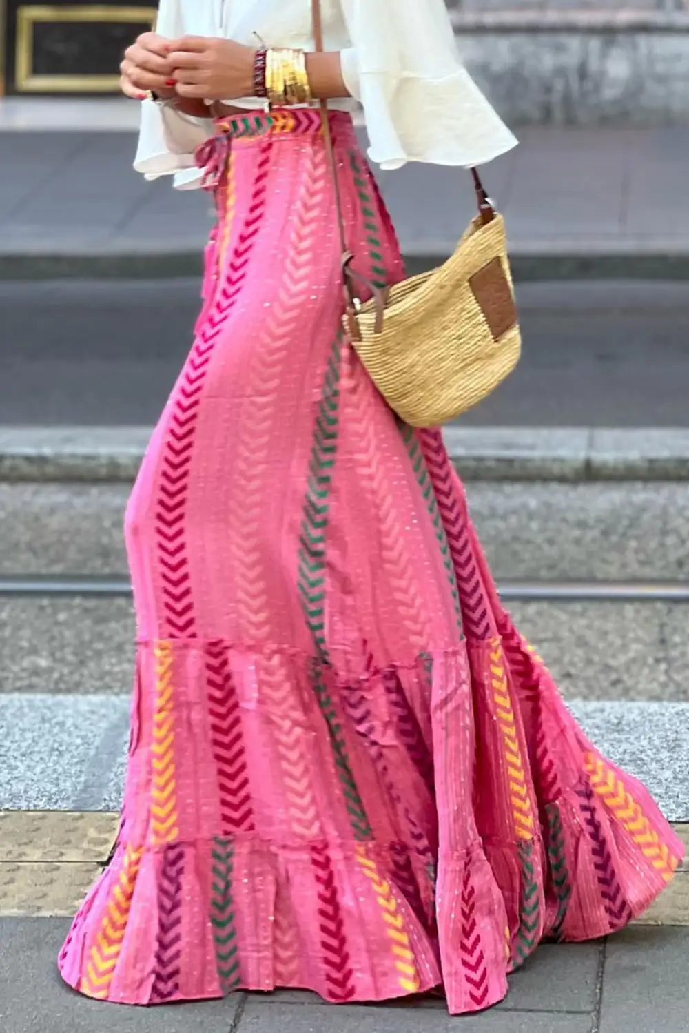 Maxi Print Ruffle Skirt
