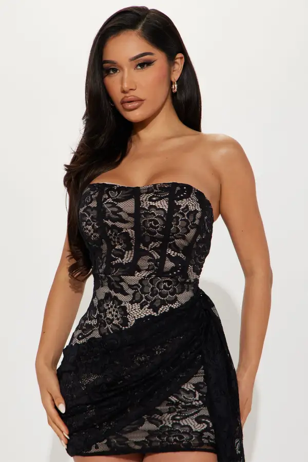 Can't Take My Eyes Off You Lace Mini Dress - Black