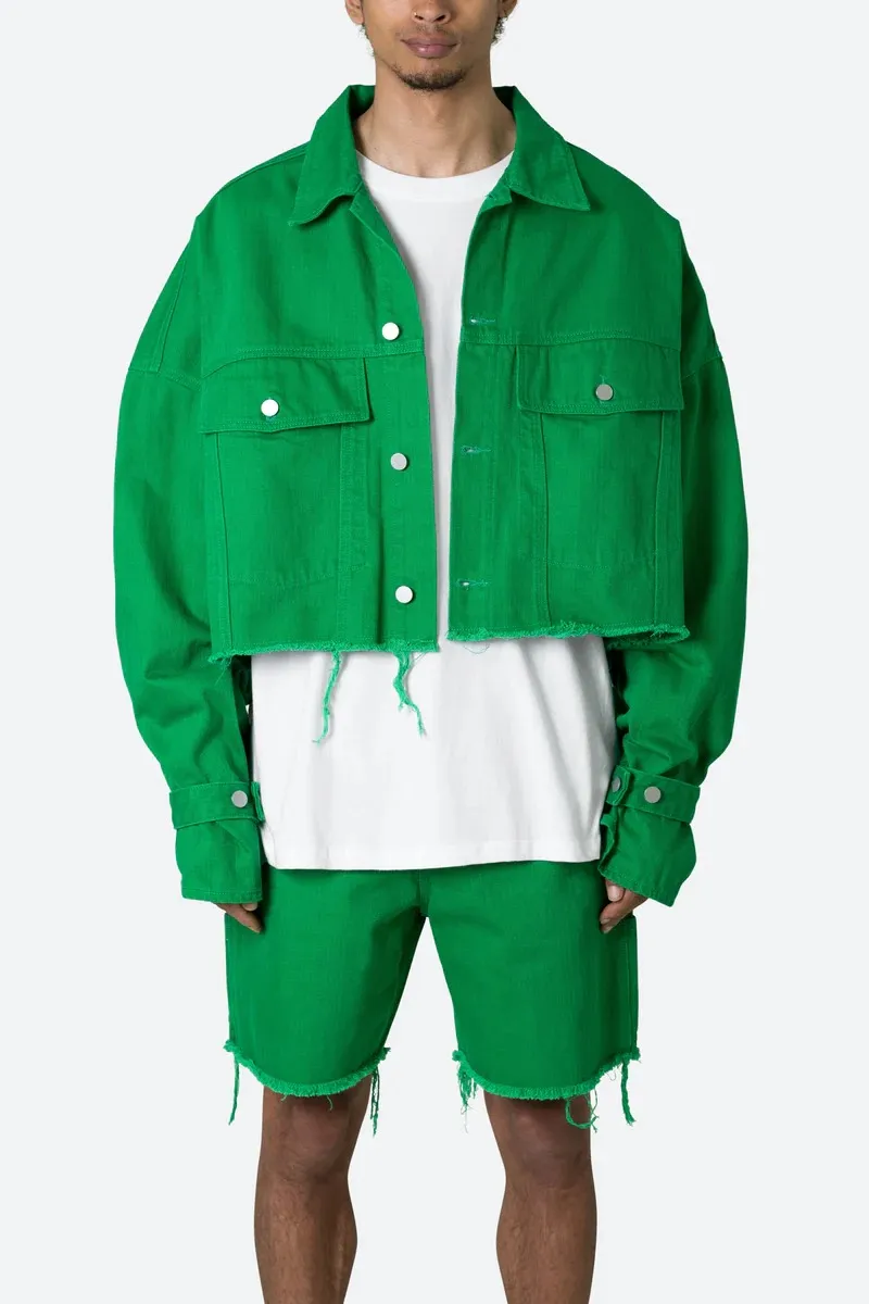 BRIGHT GREEN CROP STYLE DENIM JACKET
