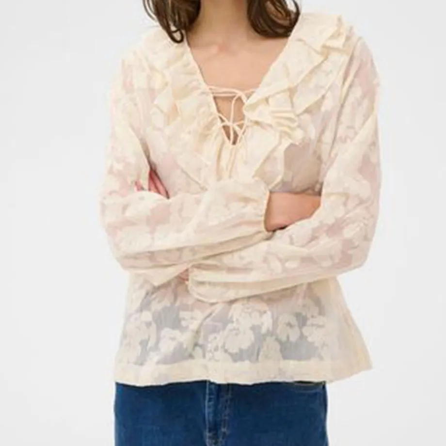 Frill Trim Cotton Blouse