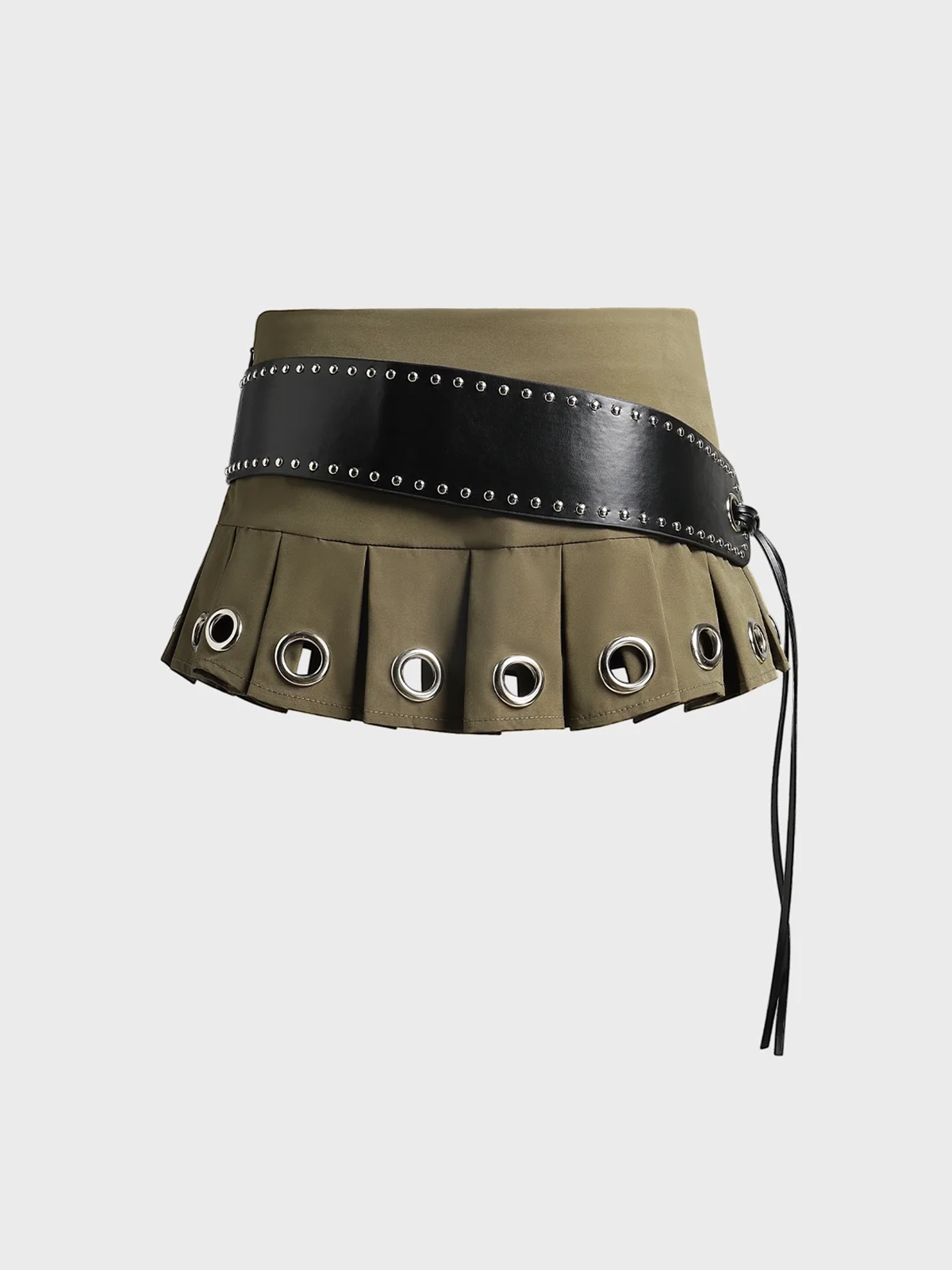 Belt Pleated Metal Plain Short Skirt FREESHIPPING