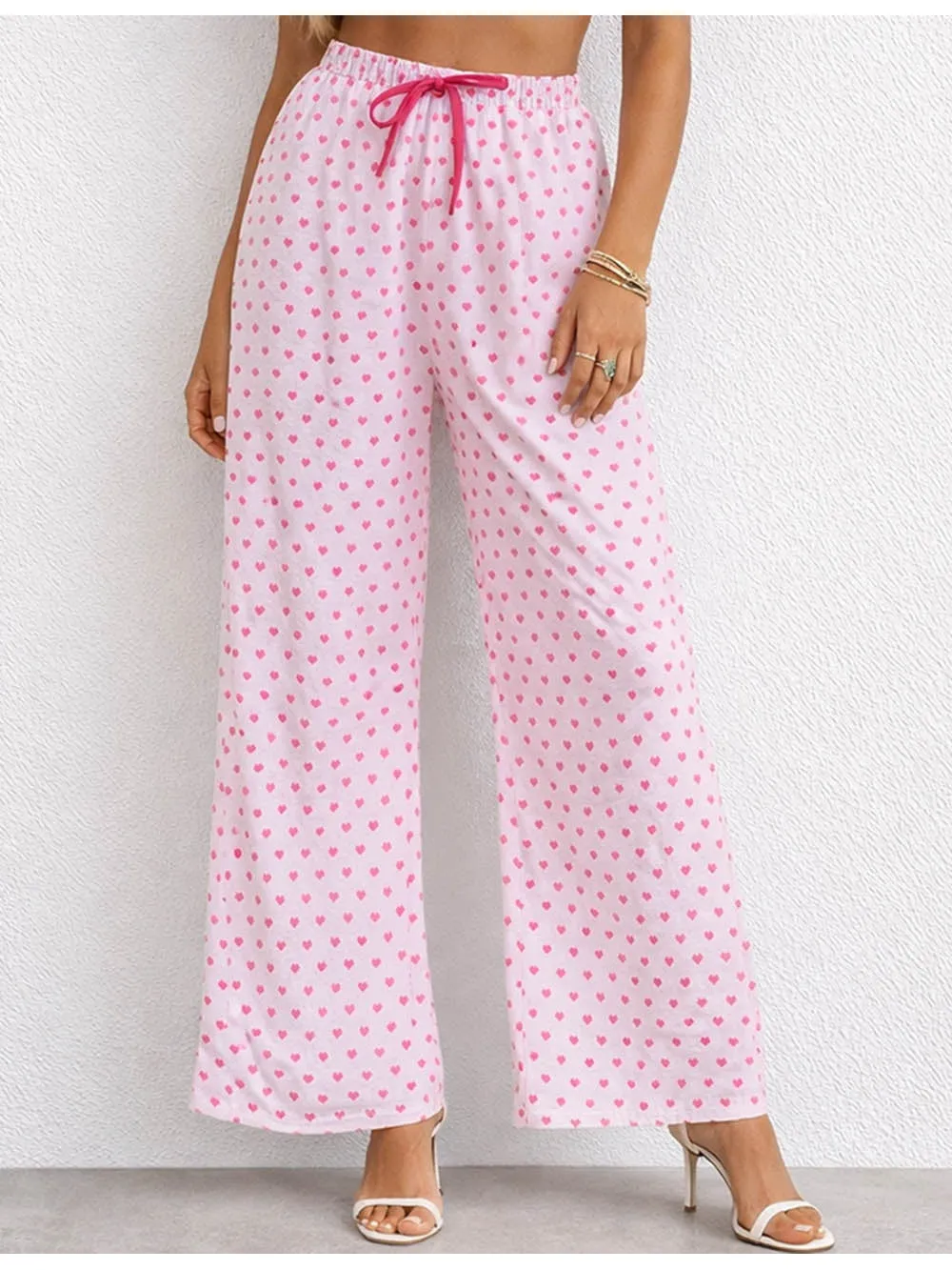 Valentine Heart Elastic Waist Wide Leg Pants