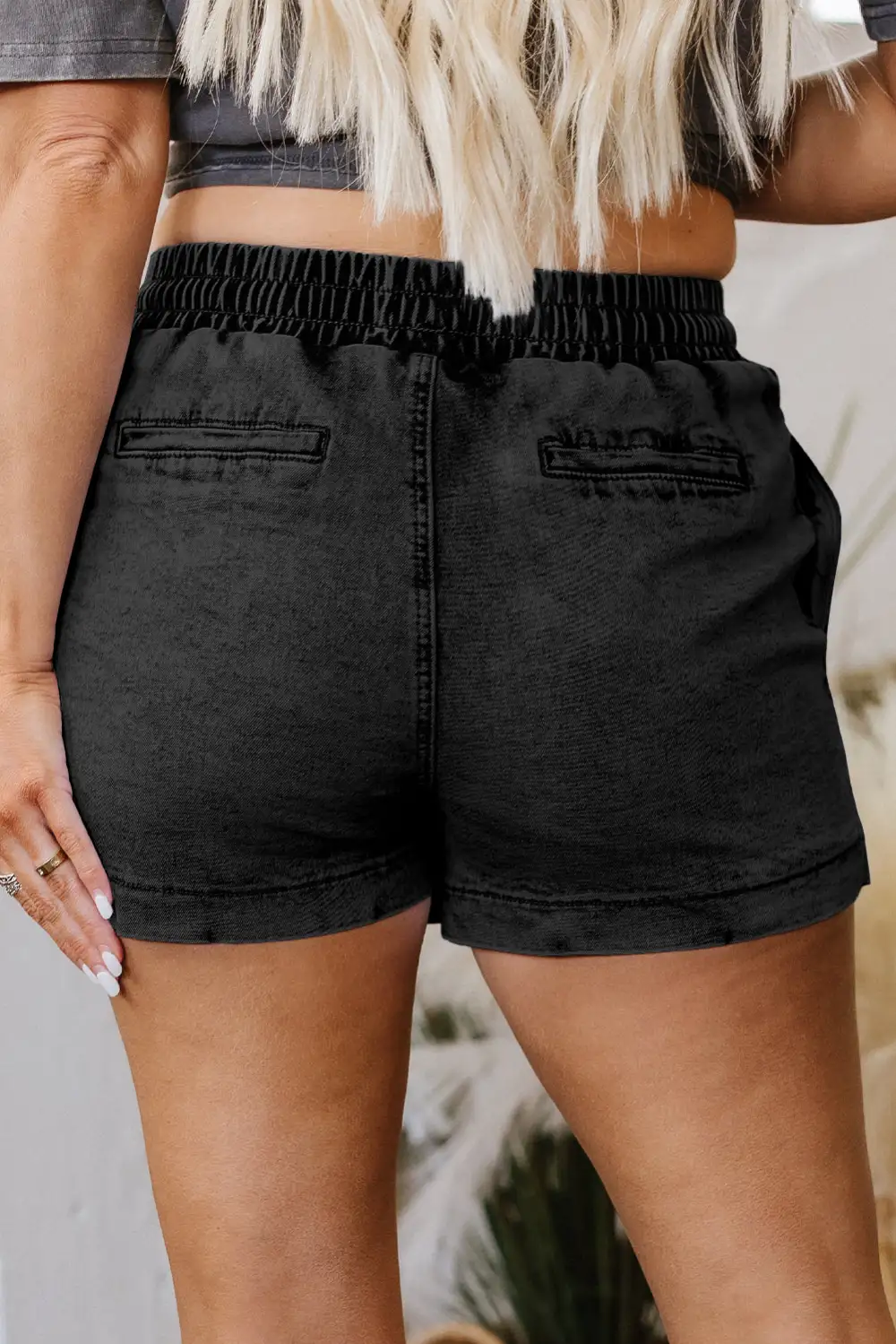Drawstring High Waist Pocketed Denim Shorts