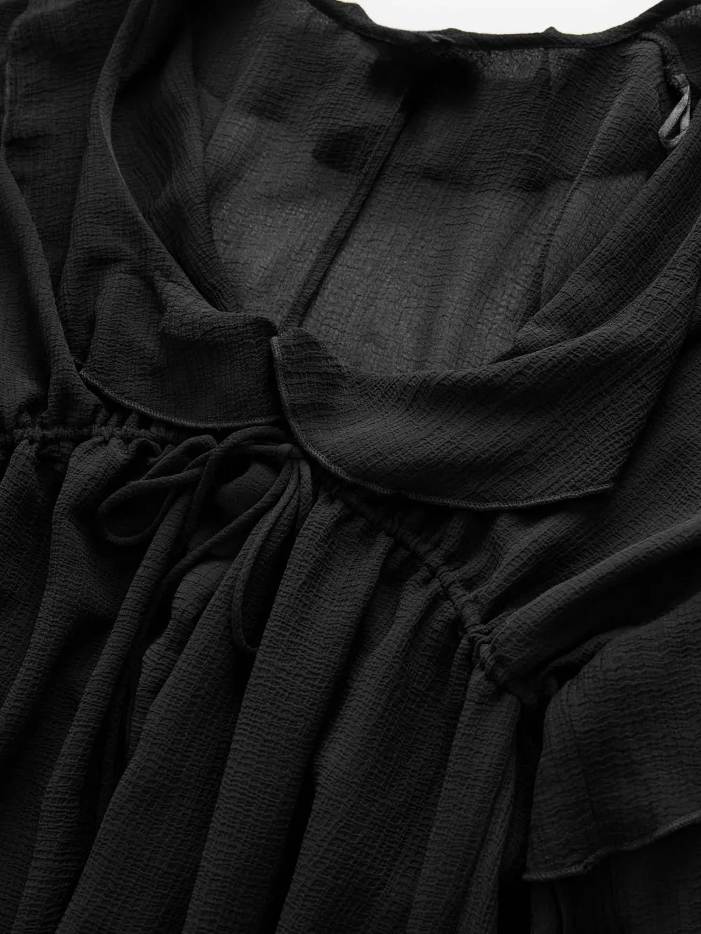 Black Transparent Pleated Long Cardigan