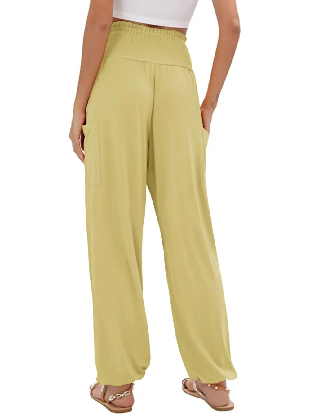 Full Size Smocked Waist Harem Pants with Pockets