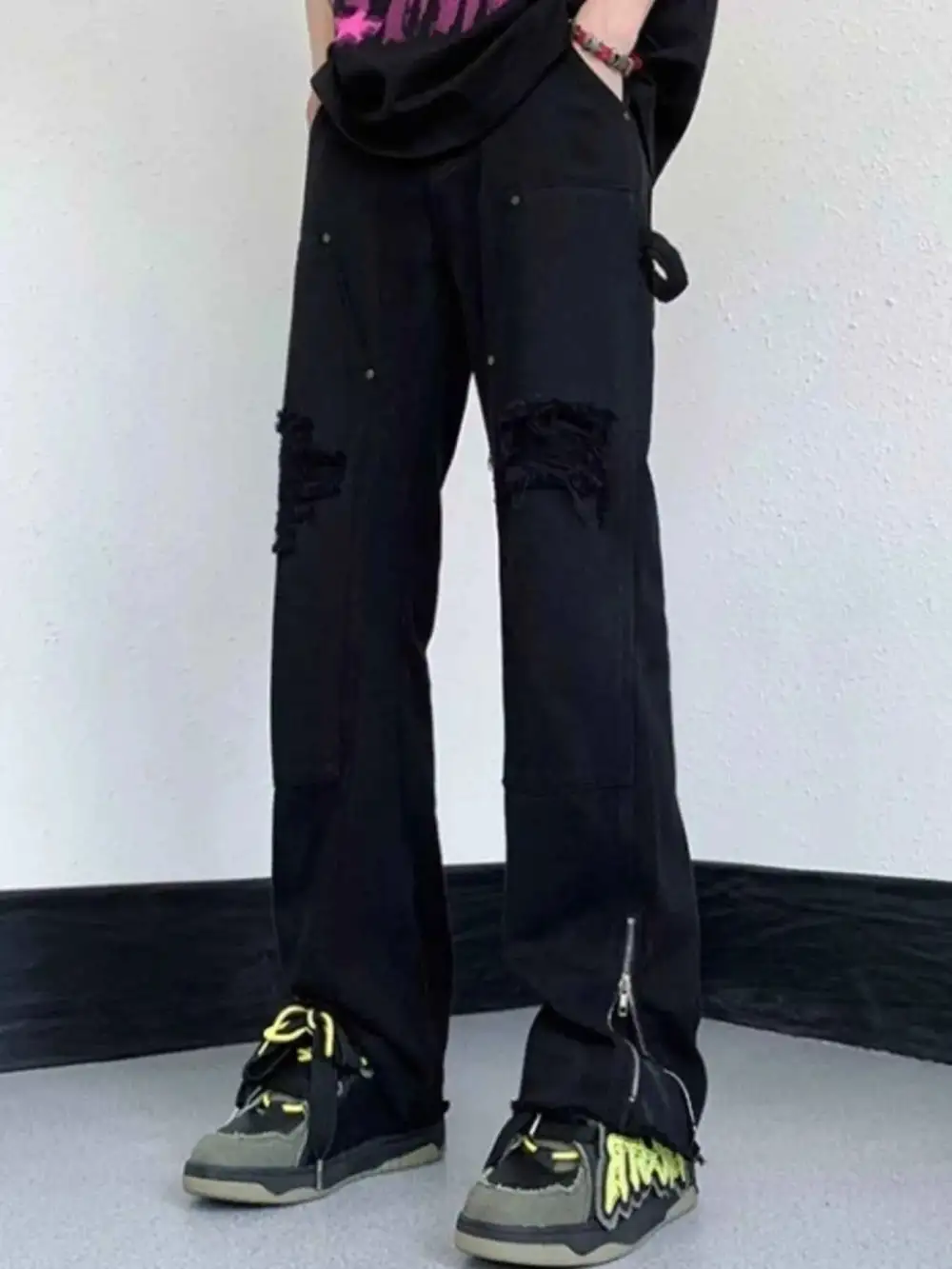Distressed Raw Hem Wide Leg Jeans