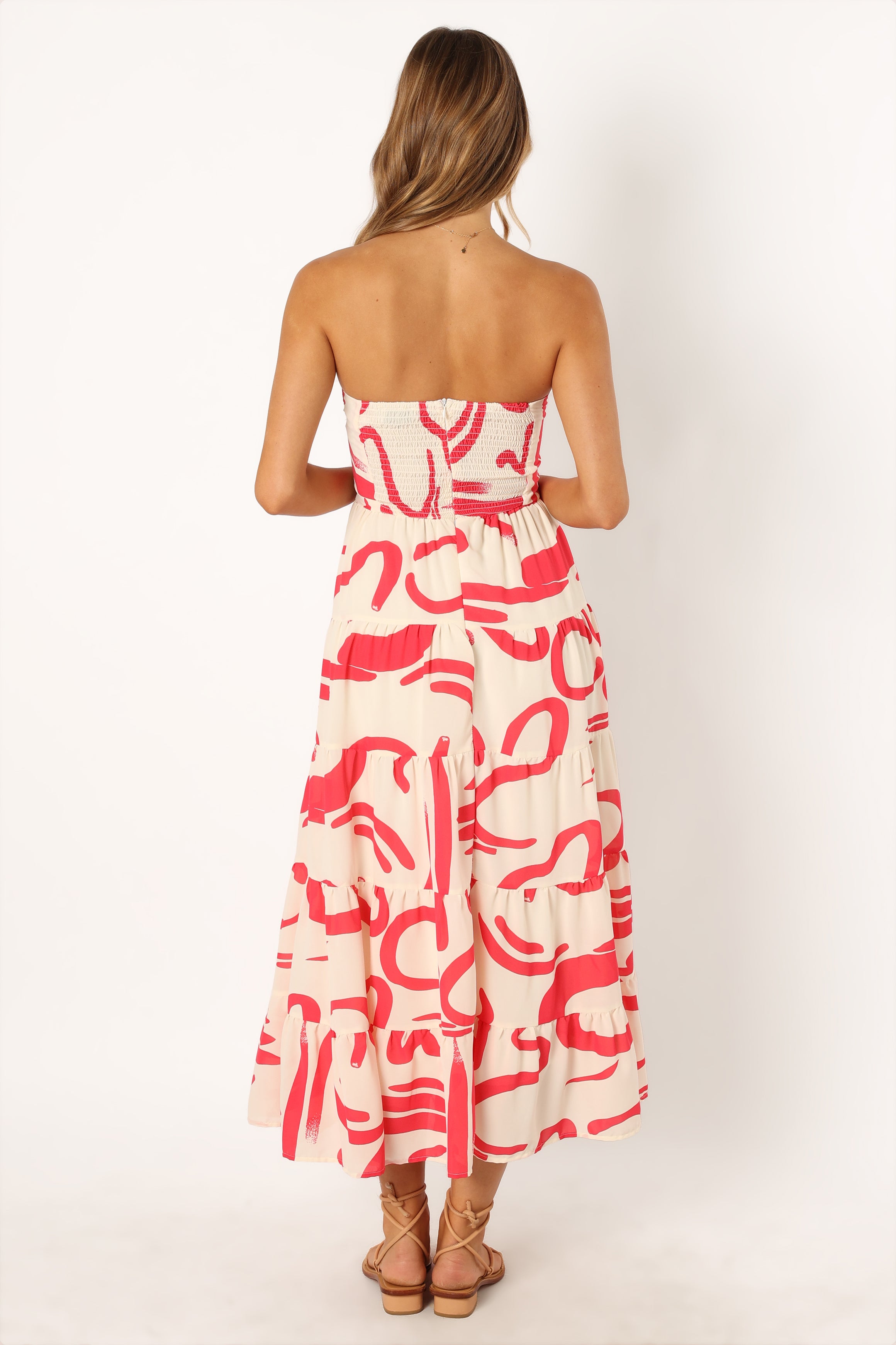 Sitara Strapless Midi Dress - White Red