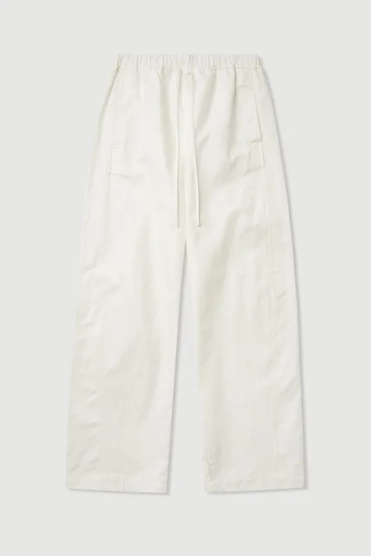 White Cotton Linen Barrel-Leg Pant