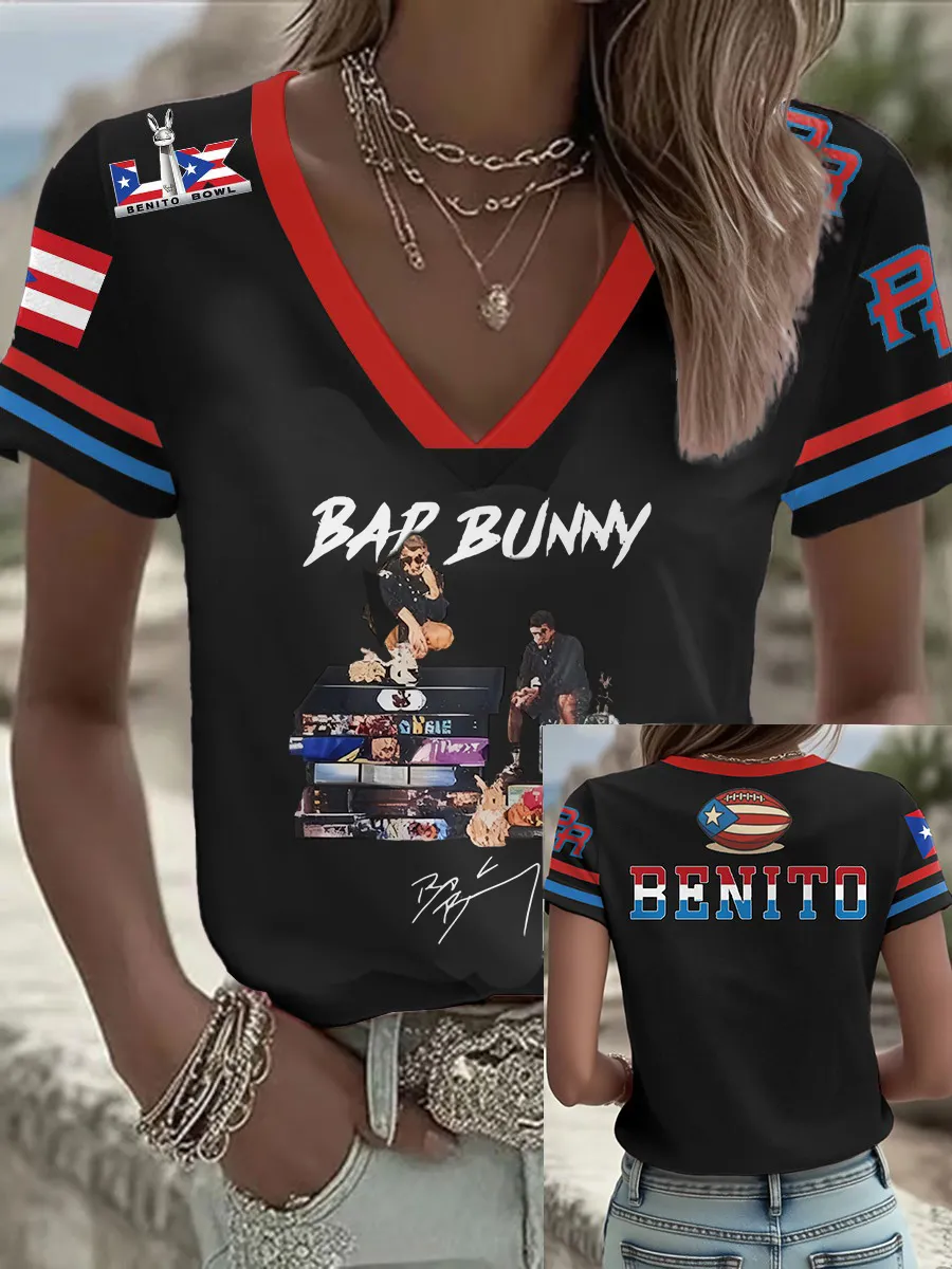 Bad Bunny Benito Bowl V-Neck T-Shirt