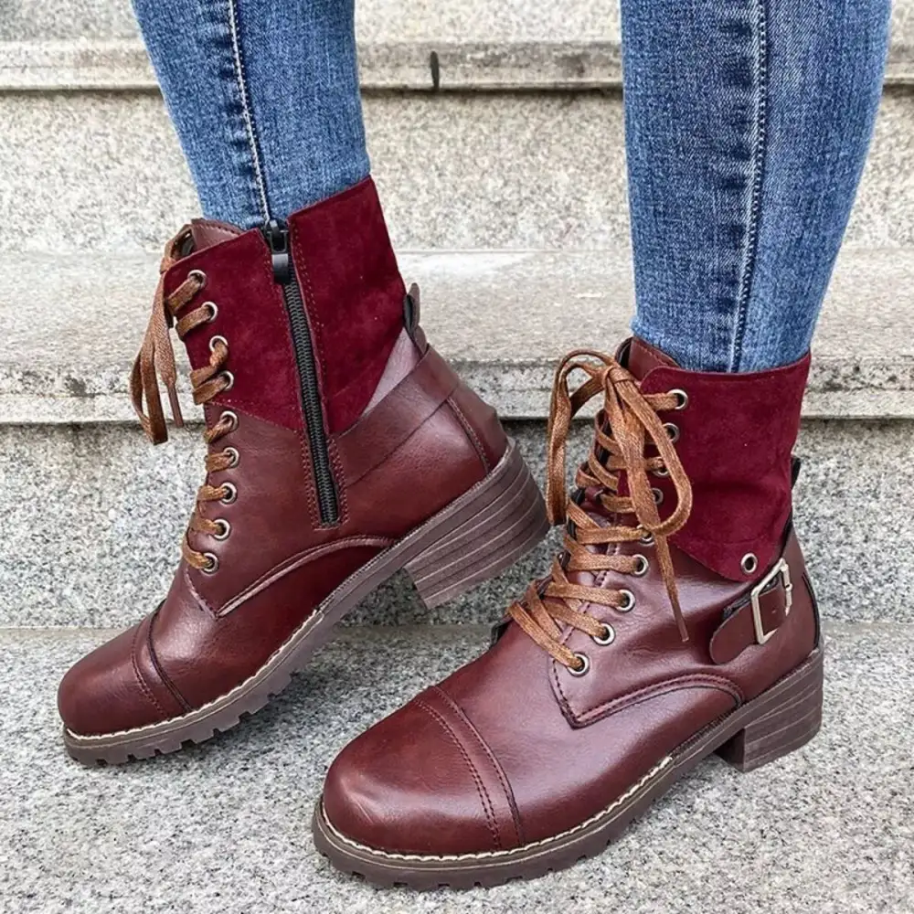 Relaxed Lace-Up Block Heel Boots