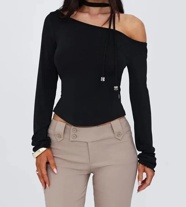 Slim Fit Off-Shoulder Long Sleeve Tee